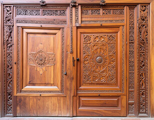 Intricate patterns carved into Moroccan wooden furniture and doors display the artistry and traditional woodworking skills.