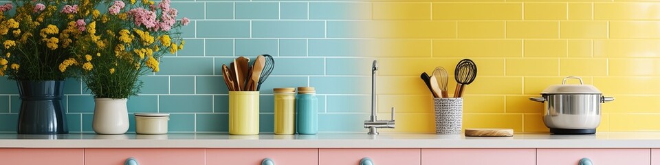 Naklejka premium kitchen in different colors