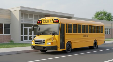 School Bus on Road Near Building Driving Students