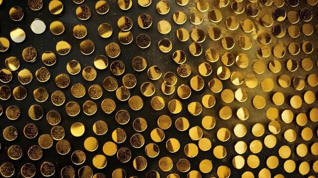 This striking video features a grunge banner adorned with shimmering gold glitter dots. The abstract noise dotwork pattern creates a visually captivating design, perfect for artistic projects.