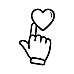 Obraz premium Hand clicking on heart icon symbolizing like and favorite in outline style vector illustration 