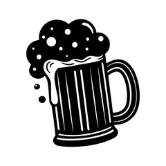 Beer Mug with Foam in Black and White Vector Style
