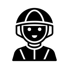 Smiling Male Construction Worker Icon in Black Silhouette Style
