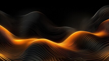 Obraz premium Abstract black background with elegant golden lines forming waves and a textured surface