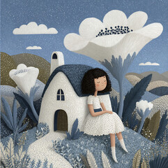 Quiet Cottage Dreamscape
Use for: Children's storybook art, calming wall decor, peaceful digital backgrounds.
Style: Soft, illustrative, serene.