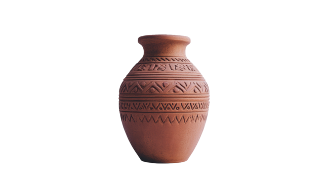 Terracotta vase with carved geometric patterns