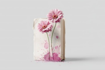 Delicate pink flowers on a weathered book.