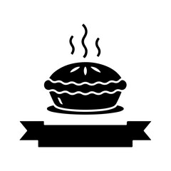 Bakery Logo with Hot Pie and Ribbon Banner Vector Illustration

