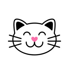 Cute Cat Face Icon with Pink Heart Nose in Minimal Line Art Style  
