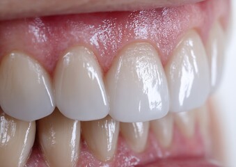 Close-up of perfectly aligned white teeth.