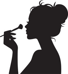 Elegant Woman Silhouette Applying Makeup With Brush For Beauty And Fashion Design.