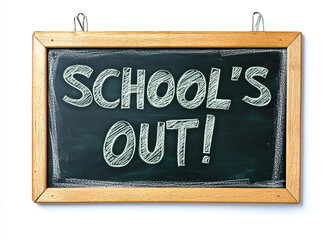 Chalkboard message heralding the joyful end of the school year celebration