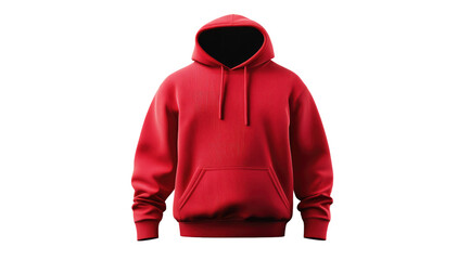 Classic red hooded sweatshirt, kangaroo pocket, drawstring hood