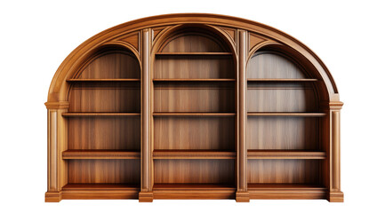 Elegant arched wooden bookcase with multiple shelves