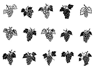 Grape icon black and white background design. silhouette style, vector illustration.