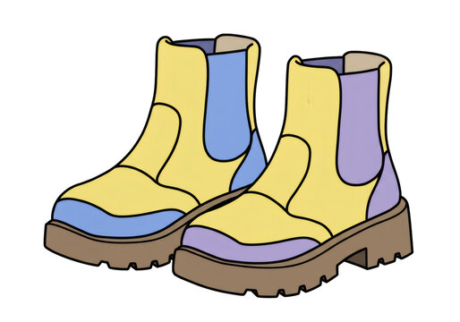 yellow boots with blue and purple accents clip art preview