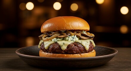 Gourmet Burger with Blue Cheese and Mushrooms