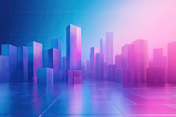 Obraz premium A vibrant digital cityscape showcasing futuristic skyscrapers illuminated with neon colors. surrounded by a network of glowing data lines. symbolizing technology and innovation