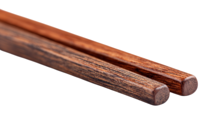 Closeup of elegant dark brown wooden chopsticks asian food culture dining tableware utensils rich grain sushi on transparent background