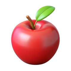 Obraz premium 3D Red Apple PNG – Realistic Fruit with Green Leaf on Transparent Background