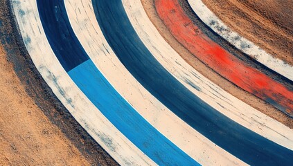 Aerial view of multicolored racetrack curves