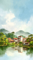 Obraz premium tropical resort on the river