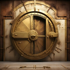Obraz premium A rusty gold vault door opens to reveal stacks of gleaming gold bars, symbolizing wealth, security, and hidden treasure.