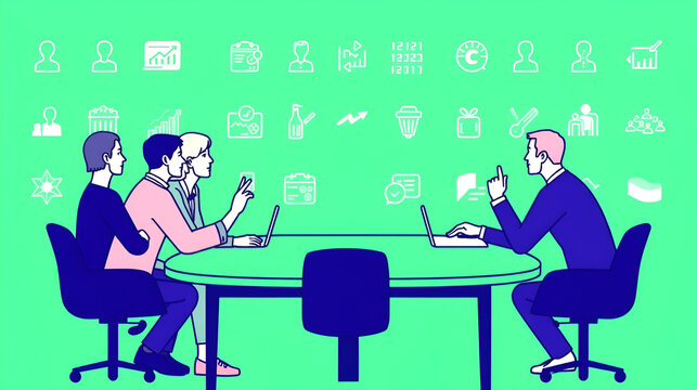 Meeting thin line icon set. Discussion, planning and decisions. Interview, seminar, meet, conference, consultation, presentation - stock vector.