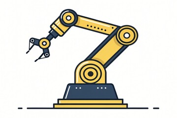 Industrial Robotic Arm Automation Technology Manufacturing Process Yellow Robotic Arm Line Art