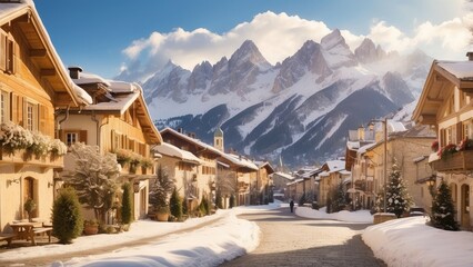 "Zermatt Winter Morning View with Snow-Covered Matterhorn Mountain"