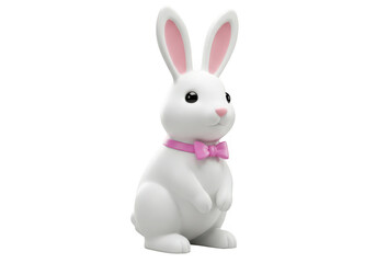 Cute bunny rabbit with pink bow tie easter spring animal pet toy on transparent background