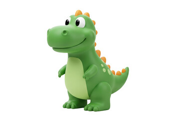 Fototapeta premium Isolated green dinosaur toy for kids cute cartoon reptile animal on transparent background