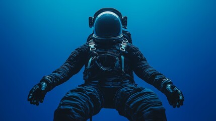 Weightless Astronaut in Deep Blue Space