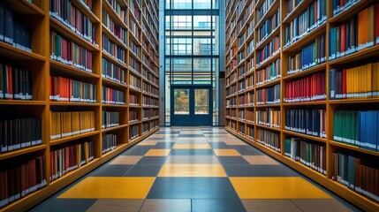 A business school library filled with books on marketing, finance, and strategy 