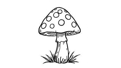 Thick line doodle of a mushroom with polka dots on cap, isolated on white background

