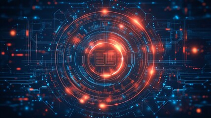 Obraz premium Abstract Digital Interface with Glowing Circles and Lines on a Dark Blue Background