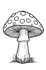 Thick line doodle of a mushroom with polka dots on cap, isolated on white background

