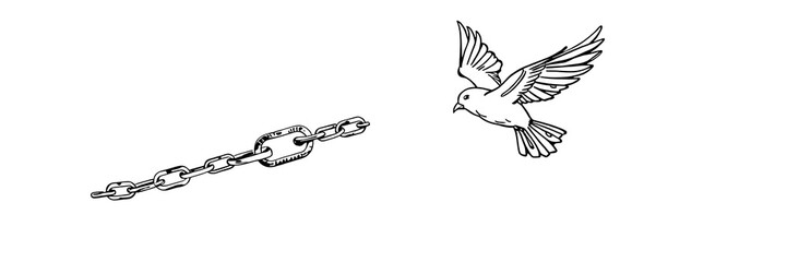Obraz premium A thick outlined bird free from metal chain