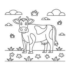 ‎A black and white Eid's cow illustration line art of a coloring page white background