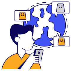 Conceptual flat design icon of global shopping chat