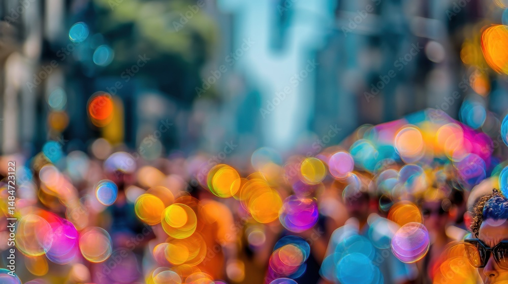 Leinwandbilder Abstract Blurred Crowd Scene With Vibrant Colorful Bokeh Lights Creating a Sense of Energy and Celebration : Generative AI