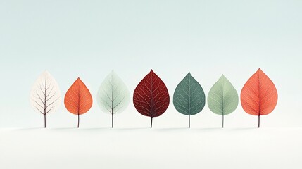 Fototapeta premium Colorful leaves in a row against a light background
