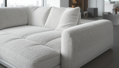 Elegant White Sectional Sofa with Cushions in a Modern Living Room Setting