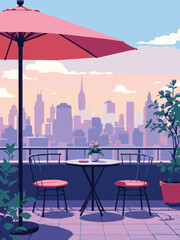 restaurant at sunset on rooftop
