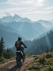 Enduro journey with dirt bike high in the mountains