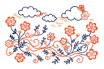 Obraz premium Slender winding vines ending in soft cloud-shaped flower heads