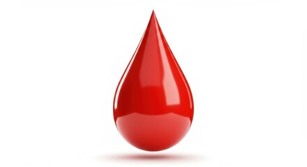 A Single Drop of Blood Red Liquid  Isolated on White Background,  Medical Health Concept Image