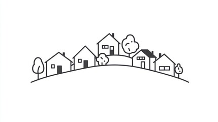 Fototapeta premium Simple Line Drawing of Homes on a Hill