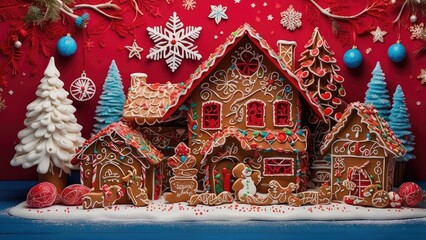 *Elegant Christmas Gift Border with Festive Decorations and Snowy Pine on Marble Background*