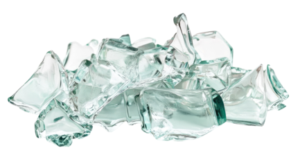 Pile of translucent, irregular, glassy fragments.  Crystalline texture